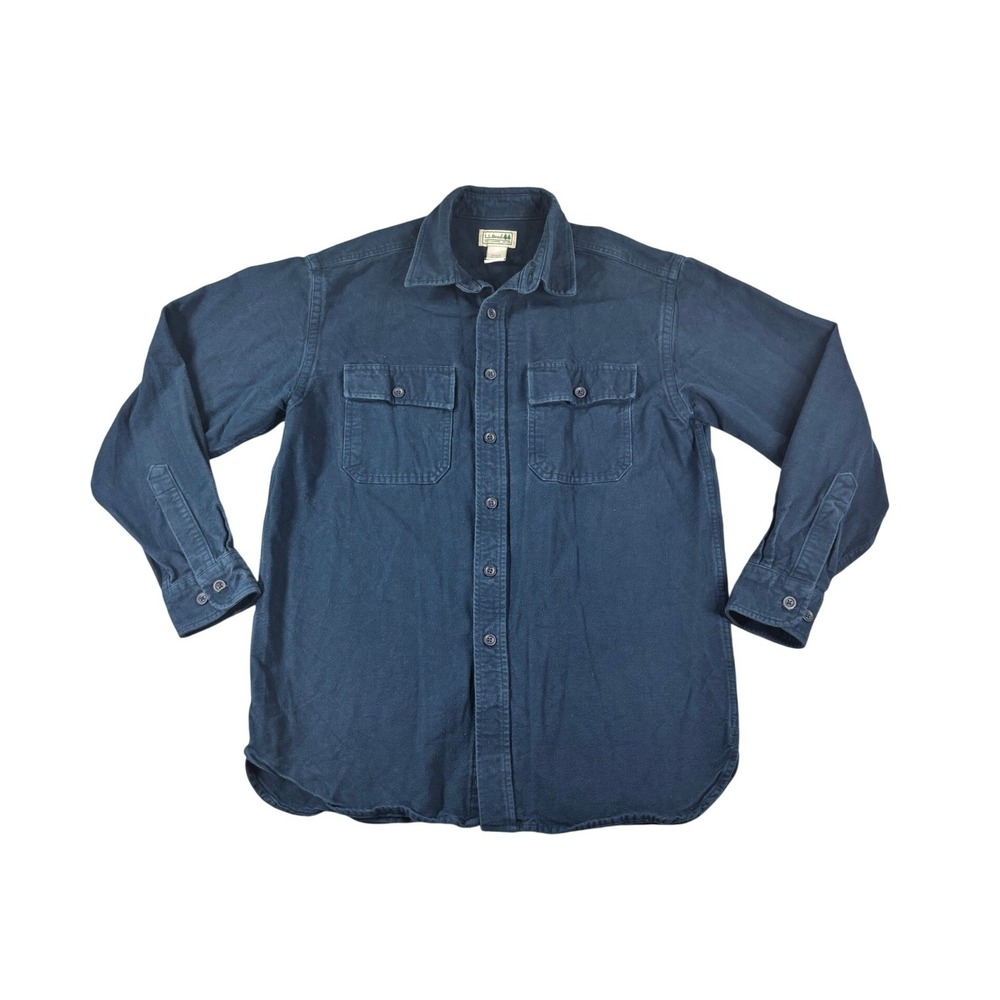LL Bean Chamois Cloth Shirt Mens Medium Navy Blue Cotton Flannel Button Down
